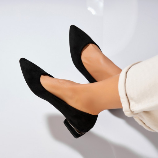 Pantofi dama cu toc Negri din Piele Ecologica Intoarsa Ginna - Img 4