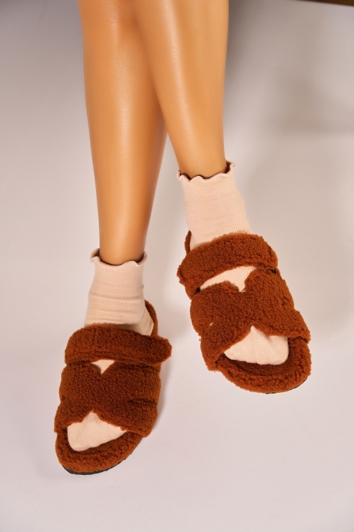 Papuci Dama Îmblăniți Textil Camel Daria - Img 2