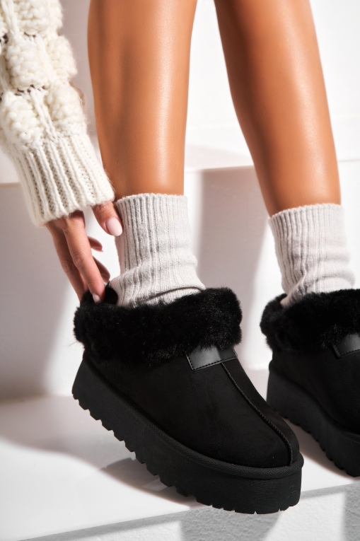 Papuci Îmblăniți Piele Ecologica Intoarsa Negri Serana - Img 2