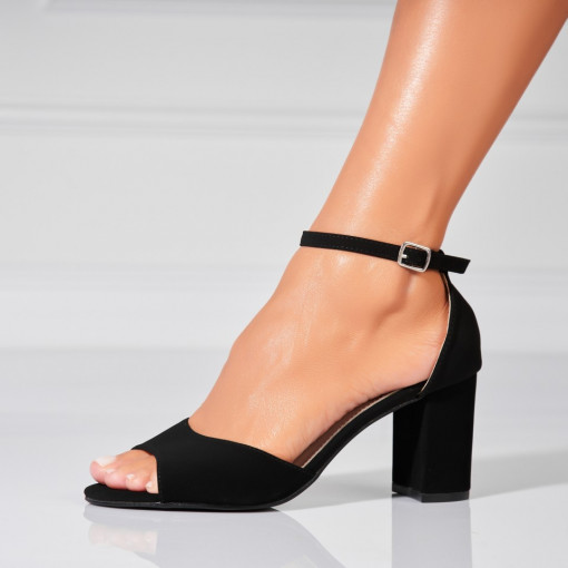 Sandale dama cu Toc Negre din Piele Ecologica Intoarsa Donya2 - Img 3