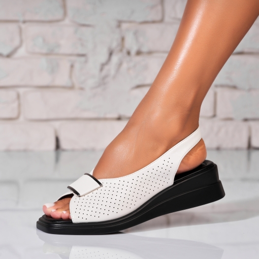 Sandale fara Toc din Piele Ecologica dama Albe Carlena - Img 3