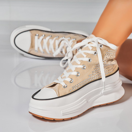 Sneakersi dama Piele Ecologica Intoarsa Bej Anay - Img 3