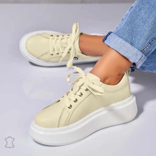 Adidasi Piele Naturala Bej Tryce - Img 3