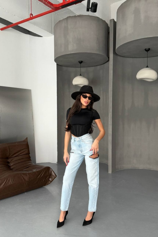 Blugi Mom Fit Albastri Alianna2 - Img 3