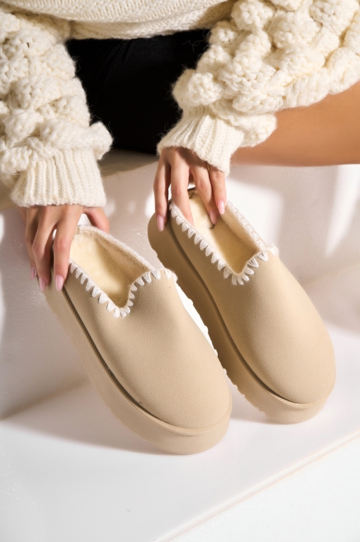 Cizme Dama Imblanite Bej din Piele Ecologica Intoarsa Azaila - Img 3