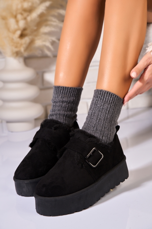 Cizme Dama Imblanite Negre din Piele Ecologica Intoarsa Sacha - Img 2