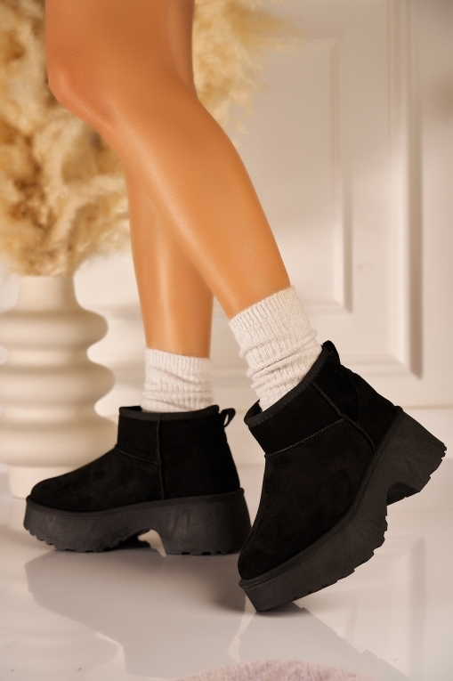 Cizme Dama Imblanite Negre din Piele Ecologica Intoarsa Sesuny - Img 2