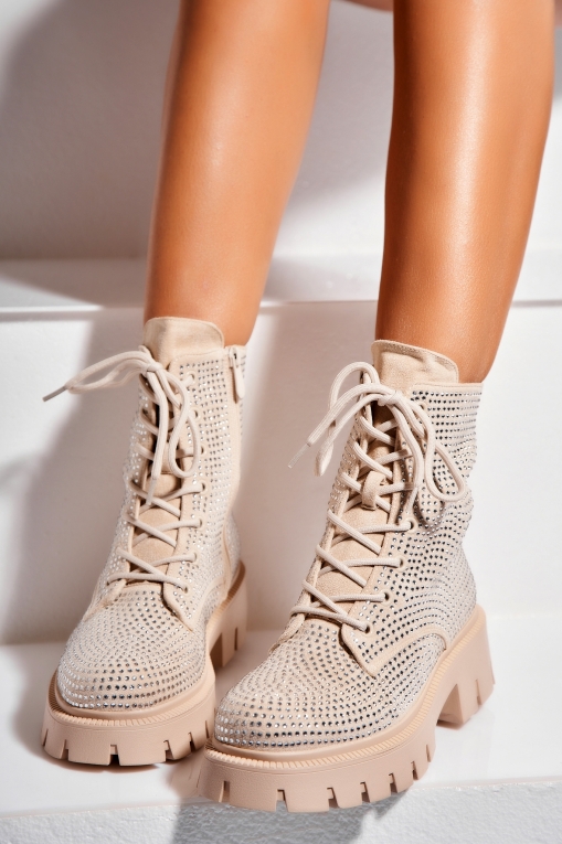 Ghete Dama Imblanite Bej din Piele Ecologica Intoarsa Halei - Img 2