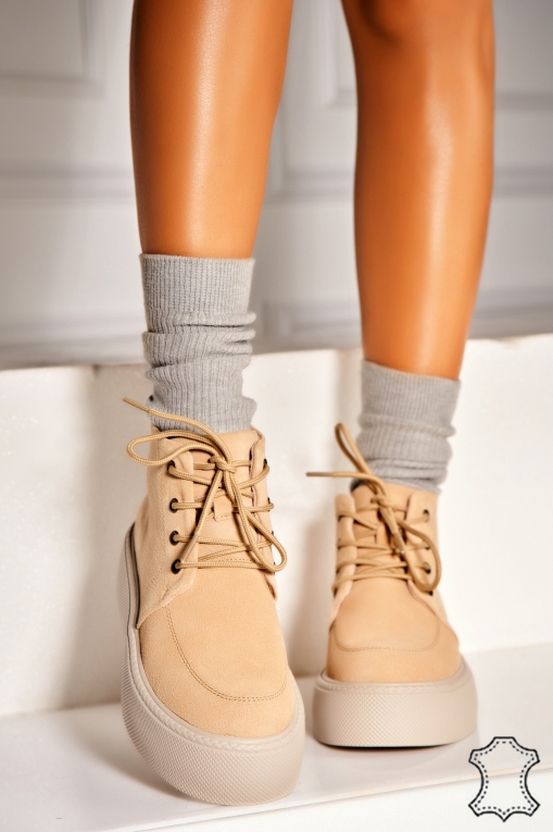 Ghete Piele Naturala Intoarsa dama Bej Airyn - Img 4