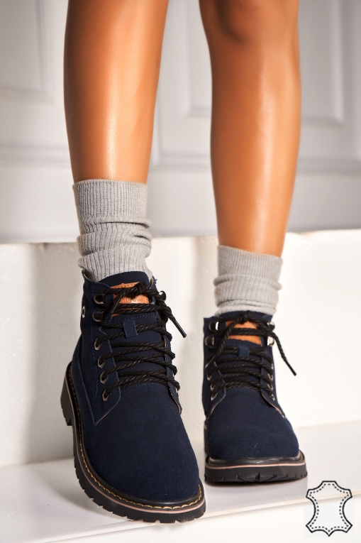 Ghete Piele Naturala Intoarsa dama Bleumarin Nolyn - Img 3