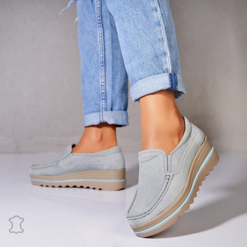 Mocasini dama Piele Naturala Intoarsa Albastri Sulma - Img 2