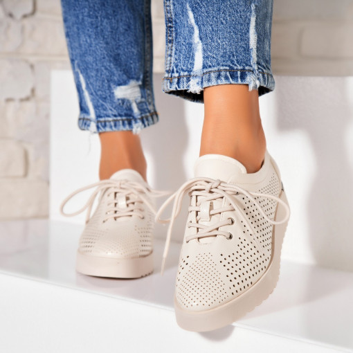 Pantofi dama casual Bej din Piele Ecologica Jenin - Img 3