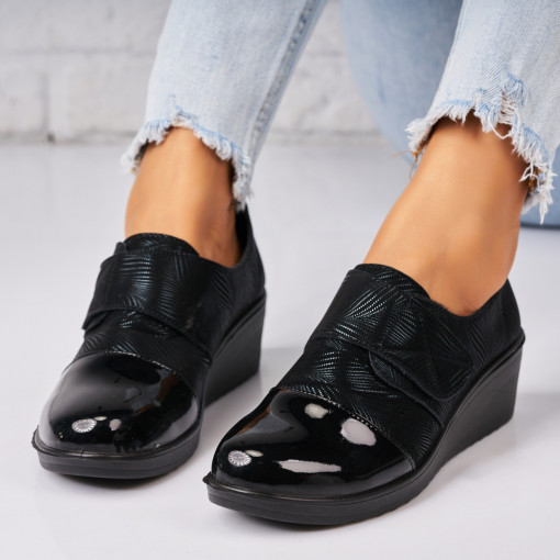 Pantofi dama casual Negri din Piele Ecologica Intoarsa Caprhi - Img 2