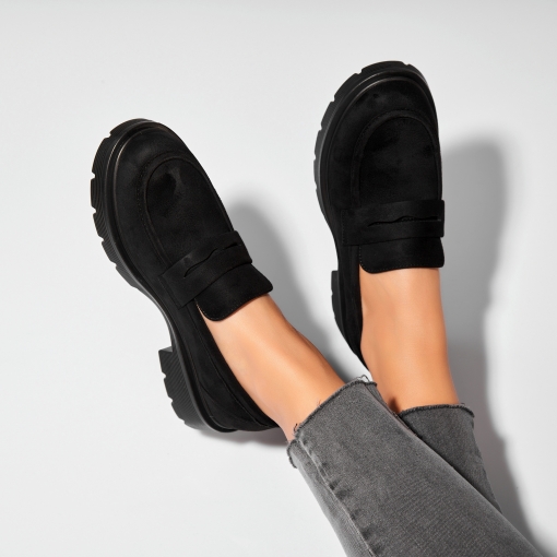 Pantofi dama casual Negri din Piele Ecologica Intoarsa Seena2 - Img 2