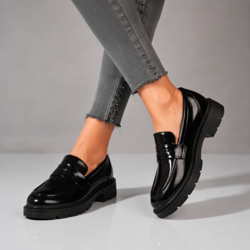 Pantofi dama casual Negri din Piele Ecologica Lacuita Seena3 - Img 3