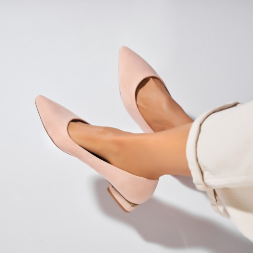 Pantofi dama cu toc Bej din Piele Ecologica Intoarsa Ginna - Img 2