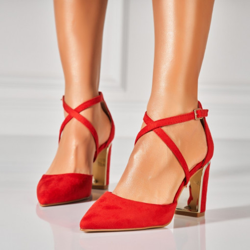 Pantofi dama cu toc Rosii din Piele Ecologica Intoarsa Sanah - Img 2