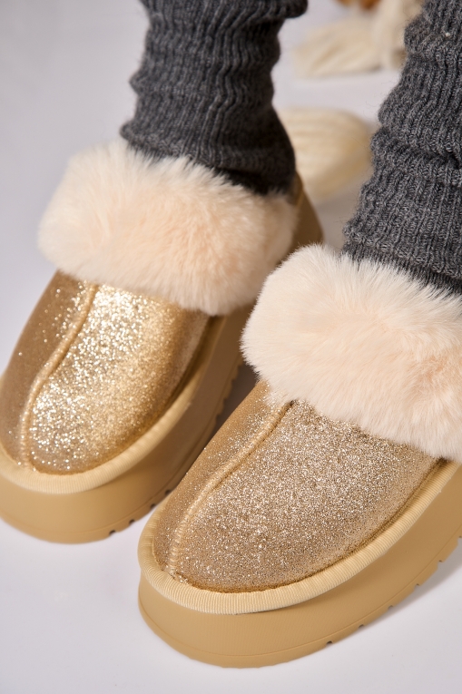 Papuci Îmblăniți Glitter Auriu Dalyce - Img 4