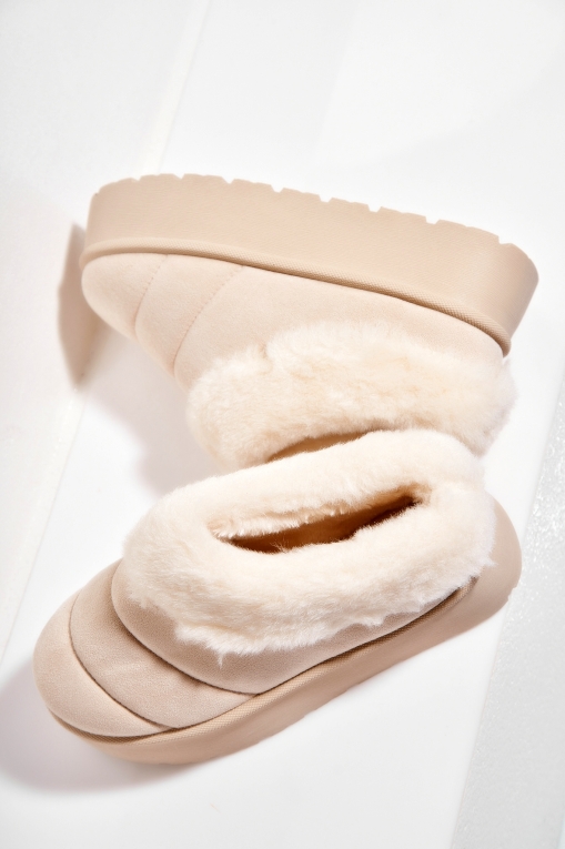 Papuci Îmblăniți Piele Ecologica Intoarsa Bej Sarvika - Img 4