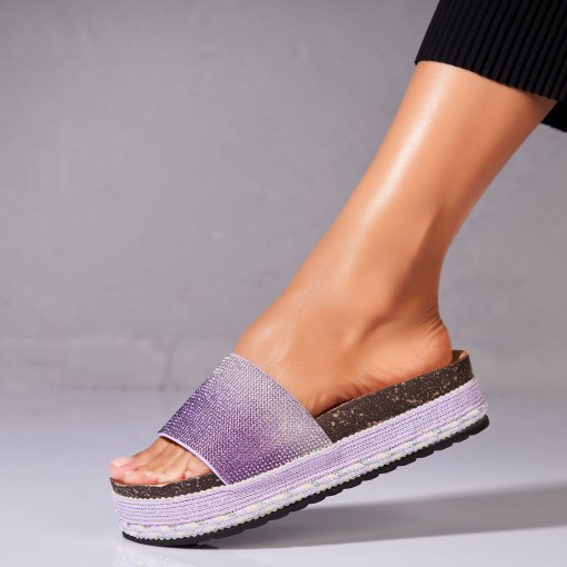 Papuci/Slapi Mov din Piele Ecologica Akiko - Img 2