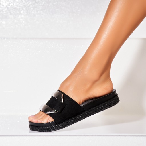 Papuci/Slapi Negri din Piele Ecologica Intoarsa Iria - Img 2