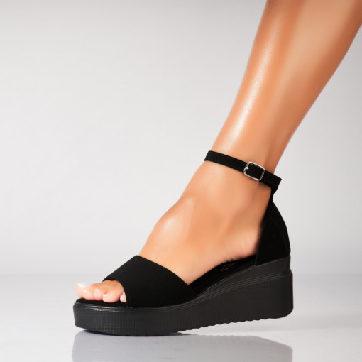 Sandale dama cu platforma Negre din Piele Ecologica Intoarsa Oaklin2 - Img 2