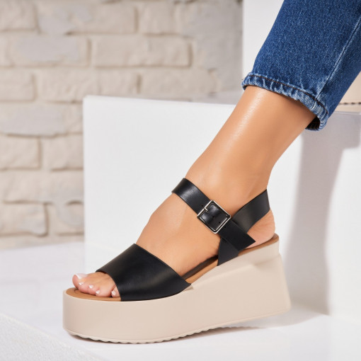 Sandale dama cu platforma Negre din Piele Ecologica Ryka - Img 2