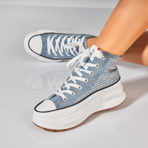 Sneakersi dama Piele Ecologica Intoarsa Albastri Anay - Img 2