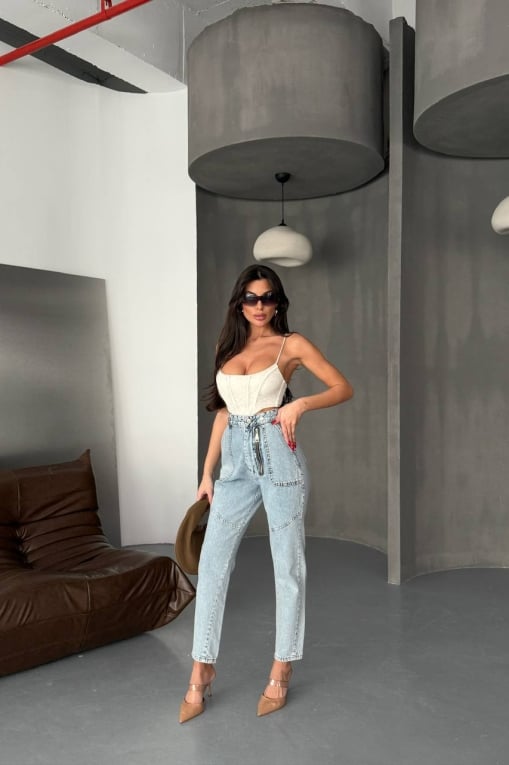 Blugi Mom Fit Albastri Lorelei - Img 3