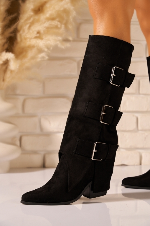 Cizme cu toc Piele Ecologica Intoarsa Negru Eleonore - Img 2