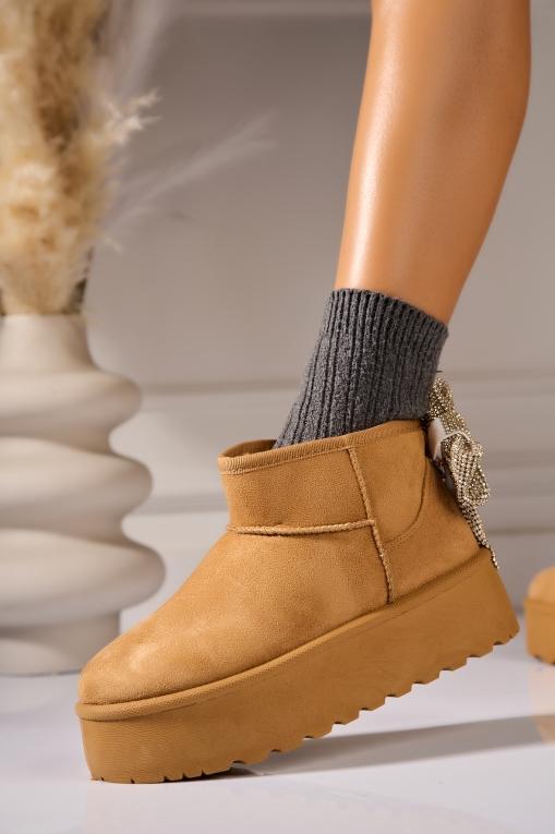 Cizme Dama Imblanite Camel din Piele Ecologica Intoarsa Dilnura - Img 2