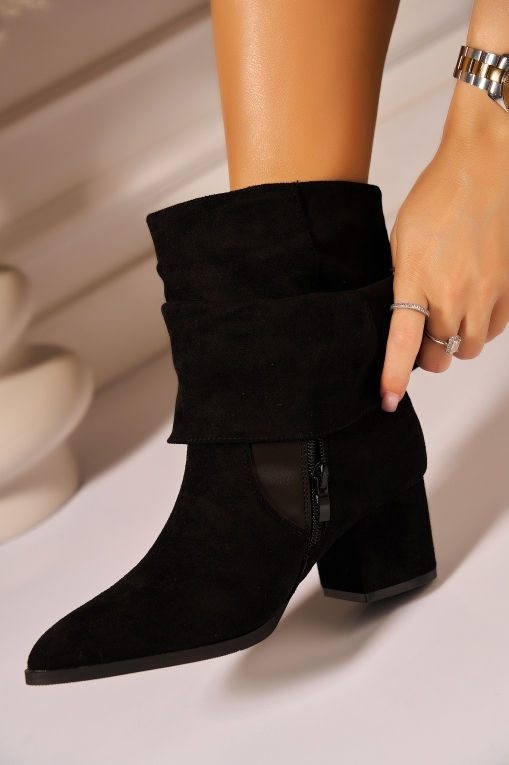 Cizme Dama Scurte Negre din Piele Ecologica Intoarsa Kazely - Img 3