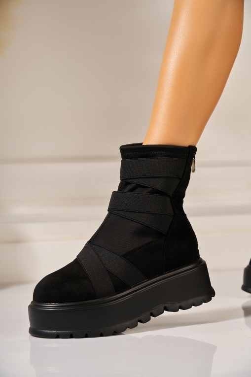 Ghete dama cu platforma Negre din Piele Ecologica Intoarsa Siora - Img 3
