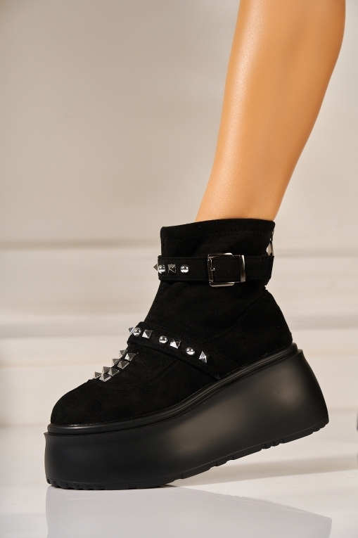 Ghete dama cu platforma Negre din Piele Ecologica Intoarsa Varush - Img 3