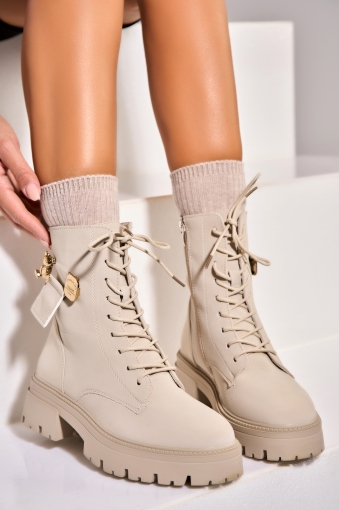 Ghete Dama Imblanite Bej din Piele Ecologica Elysa - Img 3