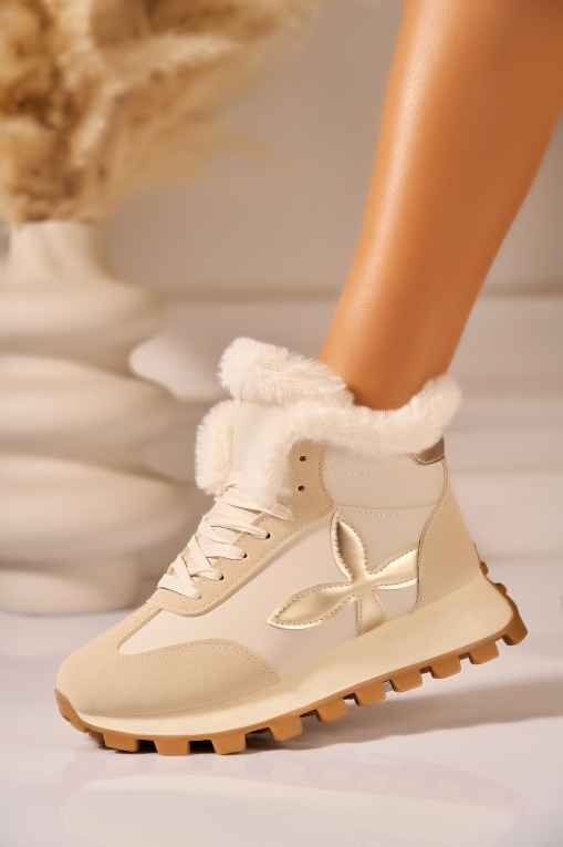 Ghete Dama Imblanite Bej din Piele Ecologica Wrya - Img 1