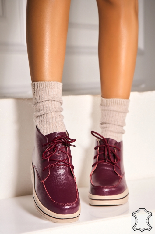 Ghete Piele Naturala dama Bordo Teana - Img 2