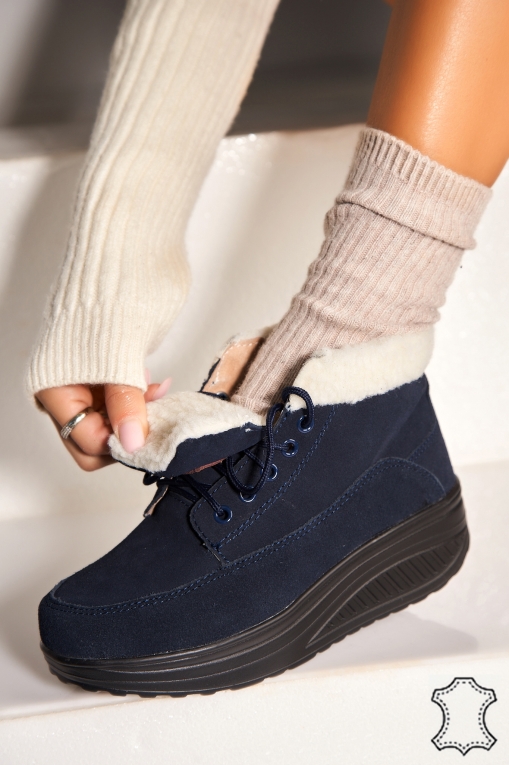 Ghete Piele Naturala Intoarsa dama Bleumarin Leiani2 - Img 2