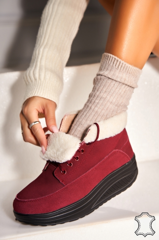 Ghete Piele Naturala Intoarsa dama Bordo Leiani2 - Img 2