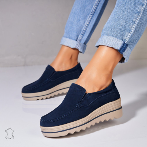 Mocasini dama Piele Naturala Intoarsa Bleumarin Sulma - Img 3