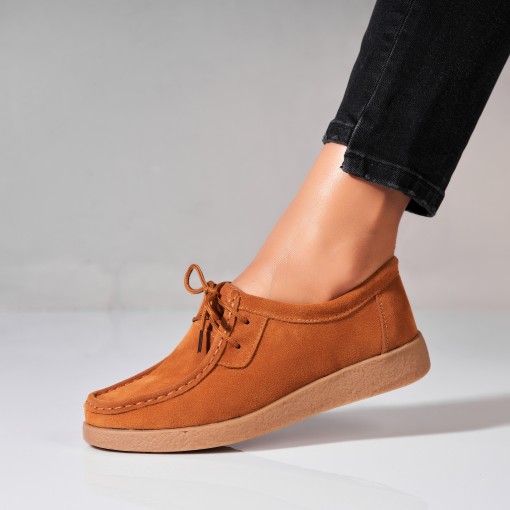 Mocasini dama Piele Naturala Intoarsa Camel Harla2 - Img 2