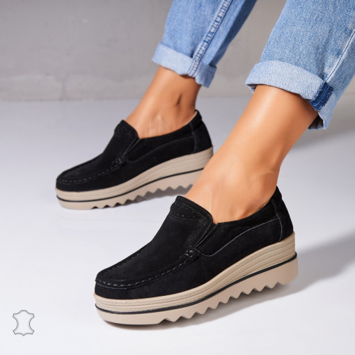 Mocasini dama Piele Naturala Intoarsa Negri Sulma - Img 2