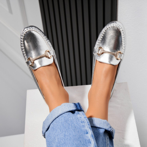 Pantofi dama casual Argintii din Piele Ecologica Savio - Img 2