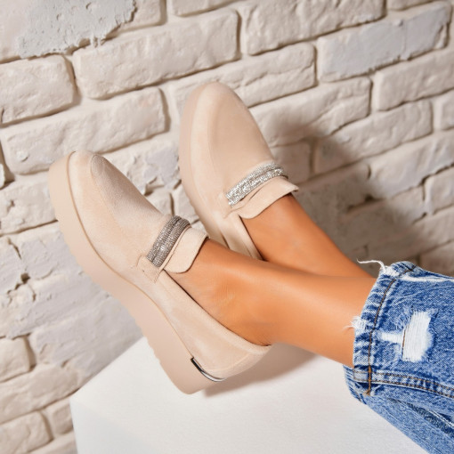 Pantofi dama casual Bej din Piele Ecologica Intoarsa Azyla - Img 3