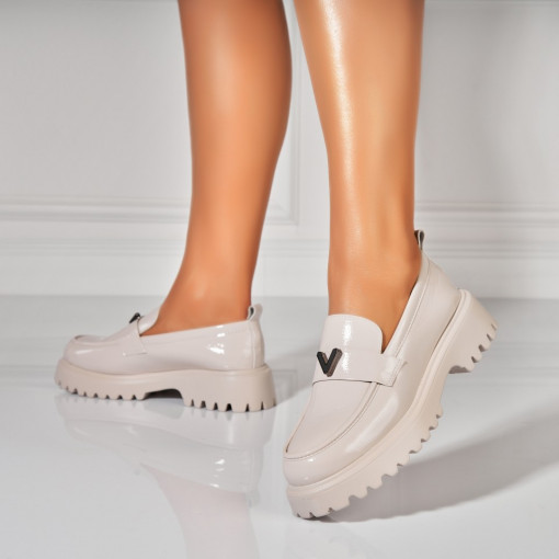 Pantofi dama casual Crem din Piele Ecologica Lacuita Kleio - Img 3