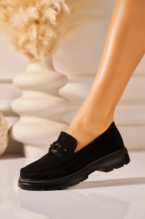 Pantofi dama casual Negri din Piele Ecologica Intoarsa Hyui2 - Img 3