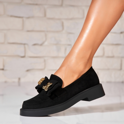 Pantofi dama casual Negri din Piele Ecologica Intoarsa Lucely - Img 2