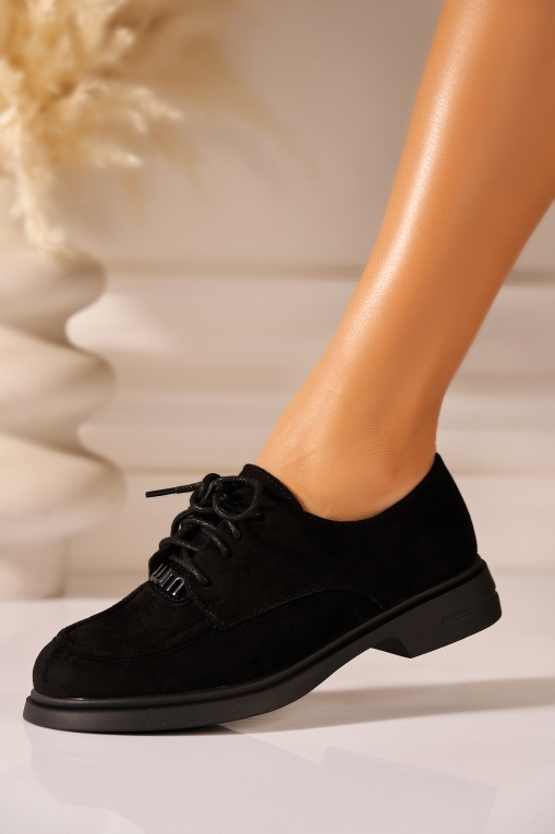 Pantofi dama casual Negri din Piele Ecologica Intoarsa Rina - Img 2