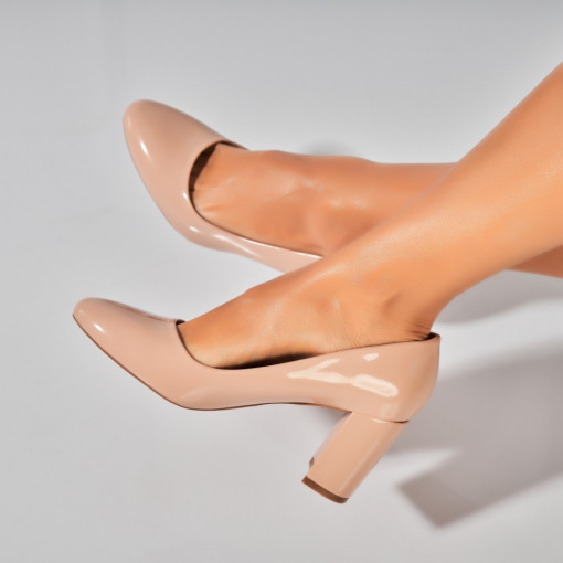 Pantofi dama cu toc Bej din Piele Ecologica Lacuita Levia - Img 3