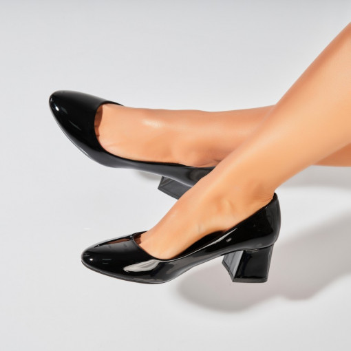 Pantofi dama cu toc Negri din Piele Ecologica Lacuita Beyla - Img 3